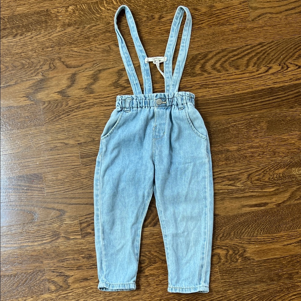 Zara Light Blue Kids Denim Suspender Pants